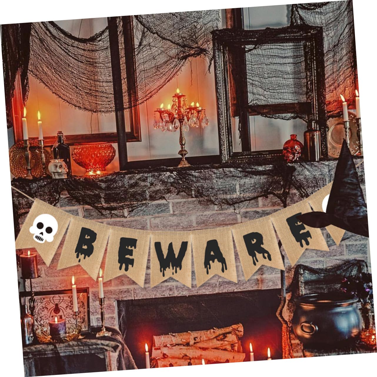 Whaline Halloween 'Trick Or Treat' Banner Aus Jute – 3 M Lange Wimpelkette Für Kamin, Wand & Partydeko, Fertig Montiert
