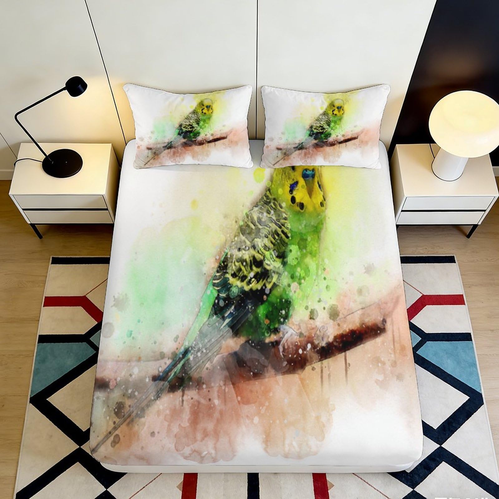 Pnayamiorkfel Style-3 3D Printed Watercolor Parrot Fitted Sheet Microfiber Soft Bedroom Decor Artistic Bird Mattress Cover 90X200x25cm