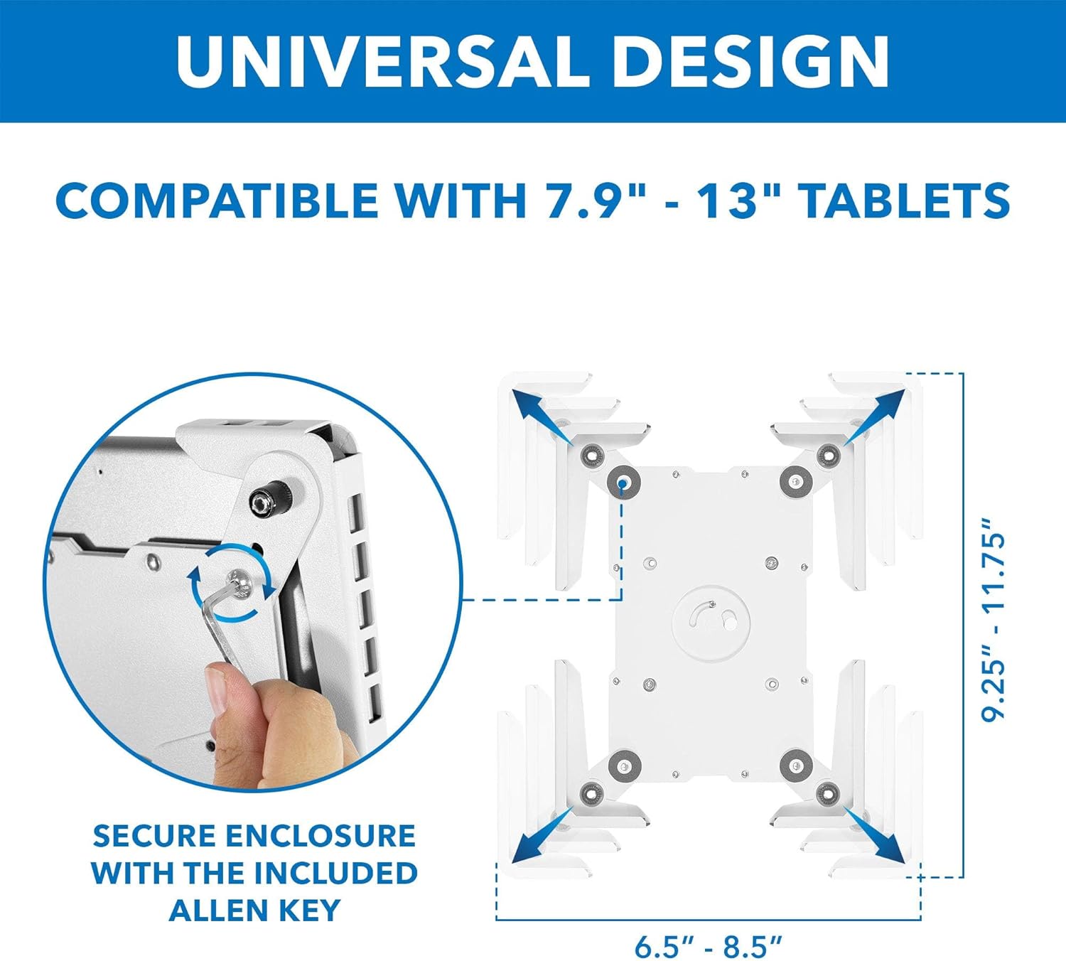 Mount-It! Anti-Theft Universal Tablet Floor Stand Kiosk, Locking Enclosure for iPad, Galaxy Tab & Surface Pro 9.7"–13.1", Height Adjustable 27.5"–47", Commercial Kiosk Stand, White