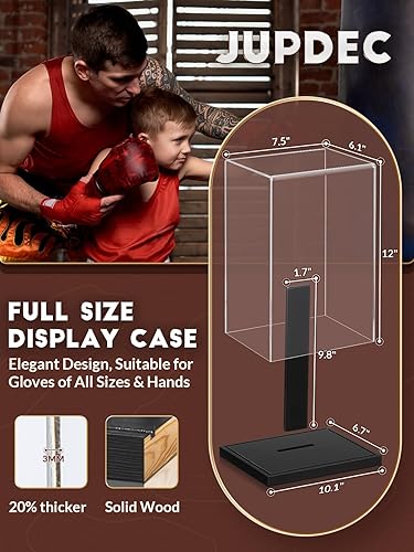 Miniatura 4 de JupDec Estuche de exhibición de guantes de boxeo, escaparate de acrílico transparente con base de madera y tablón para un solo guante, caja de