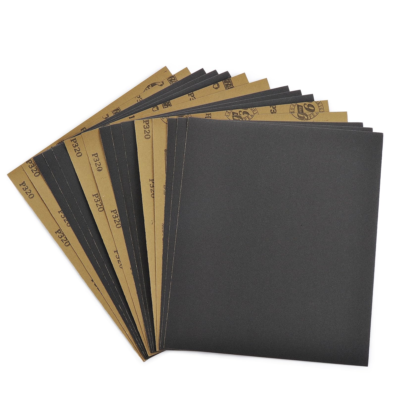 Lot de 15 feuilles de papier abrasif grain 320 - 22,9 x 27,9 cm - Feuilles abrasives en carbure de silicium pour finition de meubles en bois, ponçage du métal, polissage automobile