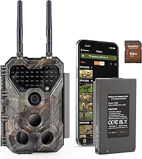 Meidase P300 Pro Wildkamera, Eingebauter 7800mAh Akku, WiFi 50m Reichweite, Dual Antenne, 64MP 1296P, Nachtsehen, Bewegungserkennung, Wasserdicht, App Übertragung, Außenüberwachung, Mit 64GB SD Karte