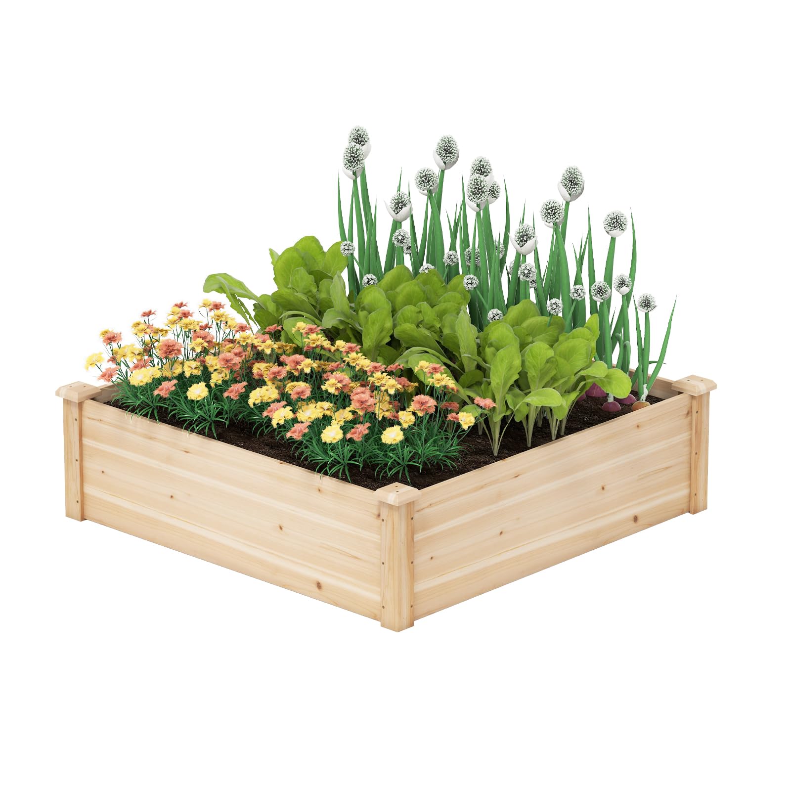 GOPLUS Carre Potager en Bois de Sapin, 102 x 102 x 30 CM, Jardinieres Exterieur avec Fond Ouvert, pour Fleurs, Légumes, Herbes, Fruits, Plate-Bande Surélevée pour Cour et Balcon (102x102x30CM)