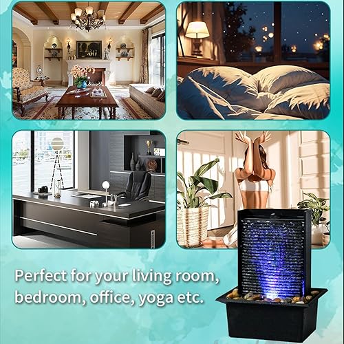 Miniatura 24 de Pequeña fuente de mesa de relajación para interiores, función de cascada de meditación zen con luz LED de color y rocas naturales, cascada