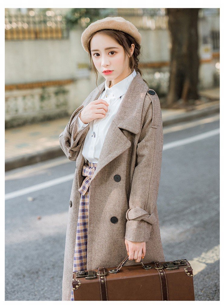 LD Moda Cappotto Sezione Lunga delle Donne di Autunno e Inverno delle Donne di Grandi Dimensioni la Giacca di Lana,Colore del caffè,L
