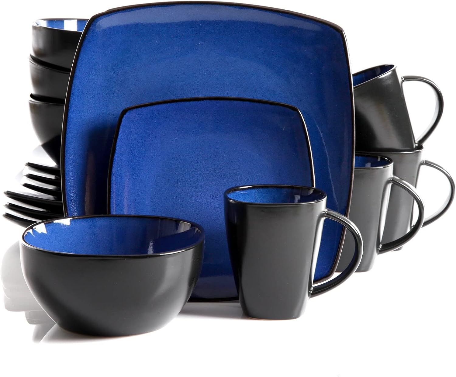 Infinite Glaze Square 16-Piece Dinnerware Set (Service for 4) Solid Casual Stoneware 16 Piece Dishwasher Safe Microwave