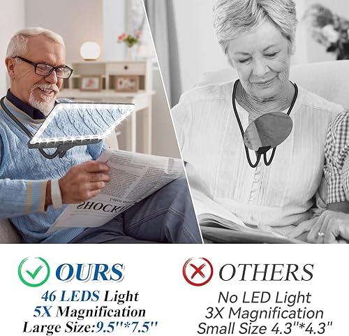 Miniatura 6 de NZQXJXZ Lupa grande manos libres con 46 luces LED brillantes y soporte para leer página de libro completo 5X, lupa flexible de cuello de cisne para