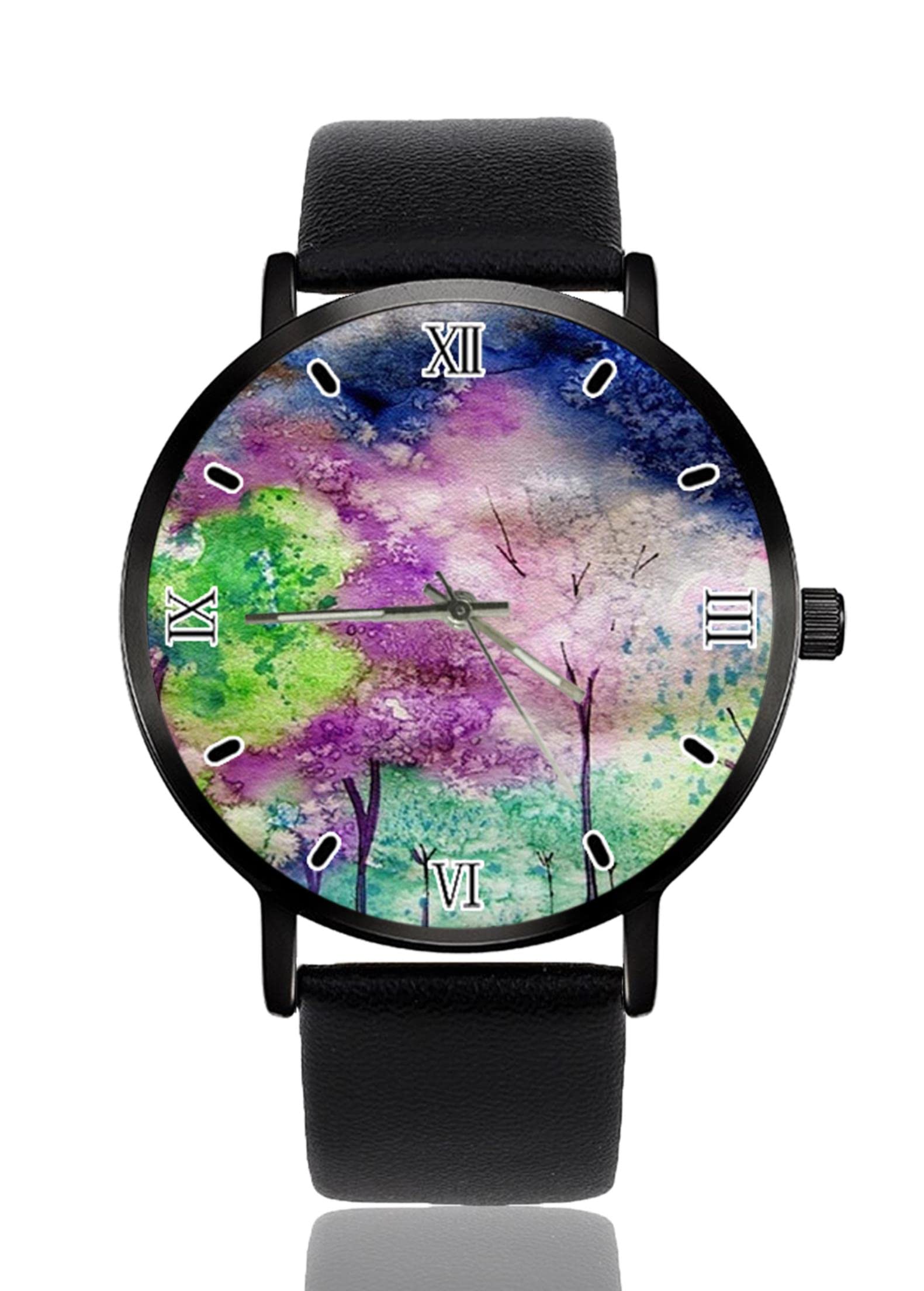 COWWatercolor Artest Wristwatch Women Watches Men Watches Minimalist Waterproof Analog Quartz Wrist Watch for Unisex Dress Watches with Leather Band Strap