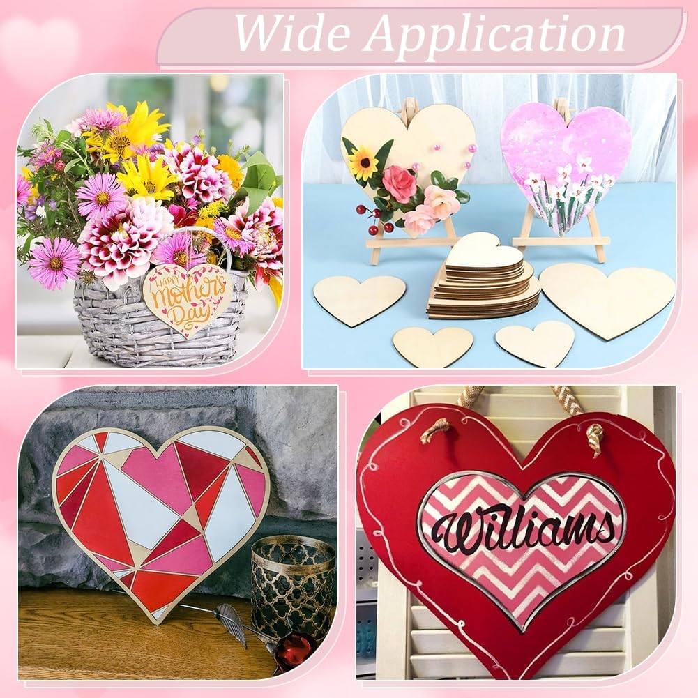 10Pcs 7 x 6In Wooden Heart Blanks Unfinished Wood Ornaments Large Size Heart Shaped Wood Blank Slices with Jute Rope for DIY Crafts Wedding Centerpiece Hanging Home Decoration Valentine's Day