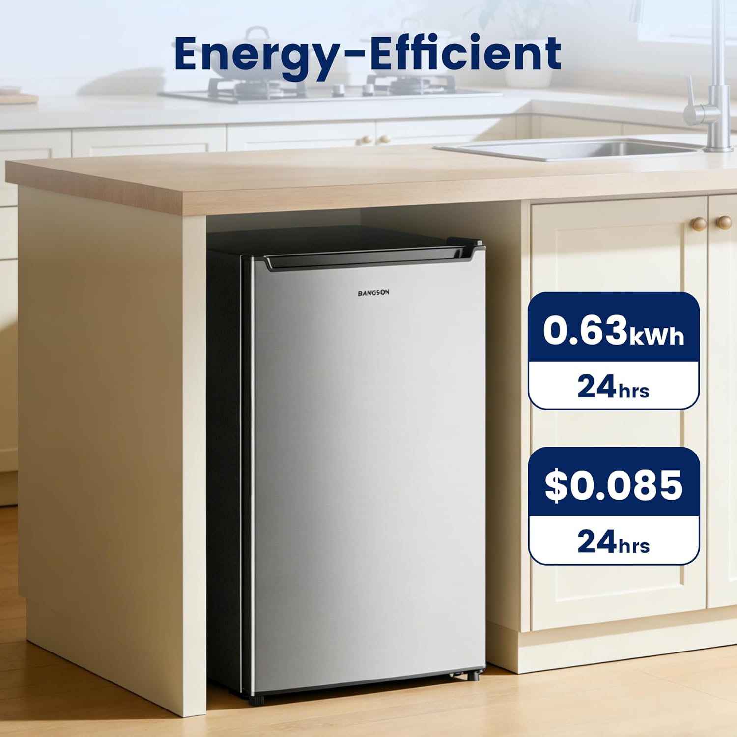 BANGSON 2.1 Cu.ft Upright Freezer, Compact Mini Freezer with Reversible Door, Adjustable Thermostat, Removable Shelves,Small Freezer for Dorm/Office/Apartment, Silver