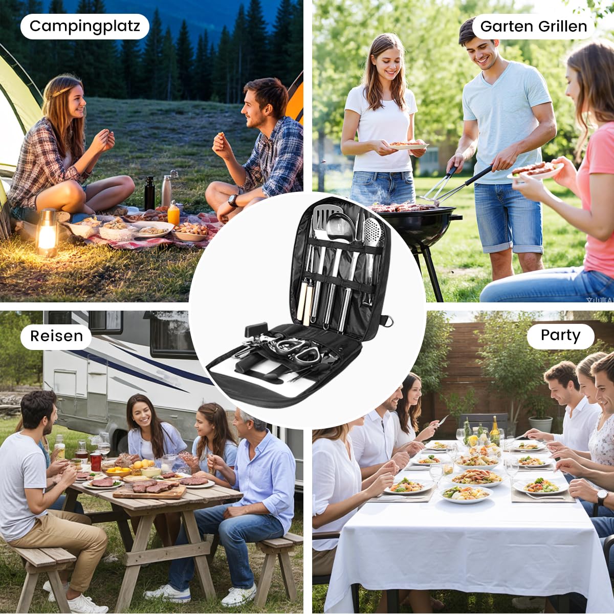 27-teiliges Kochgeschirr-Kit Berglander, Camping-Kochutensilien-Set, Camping-Essentials, kommen mit Camping-Bestecksets, ideal für Outdoor-Kocher, Picknick, Grill