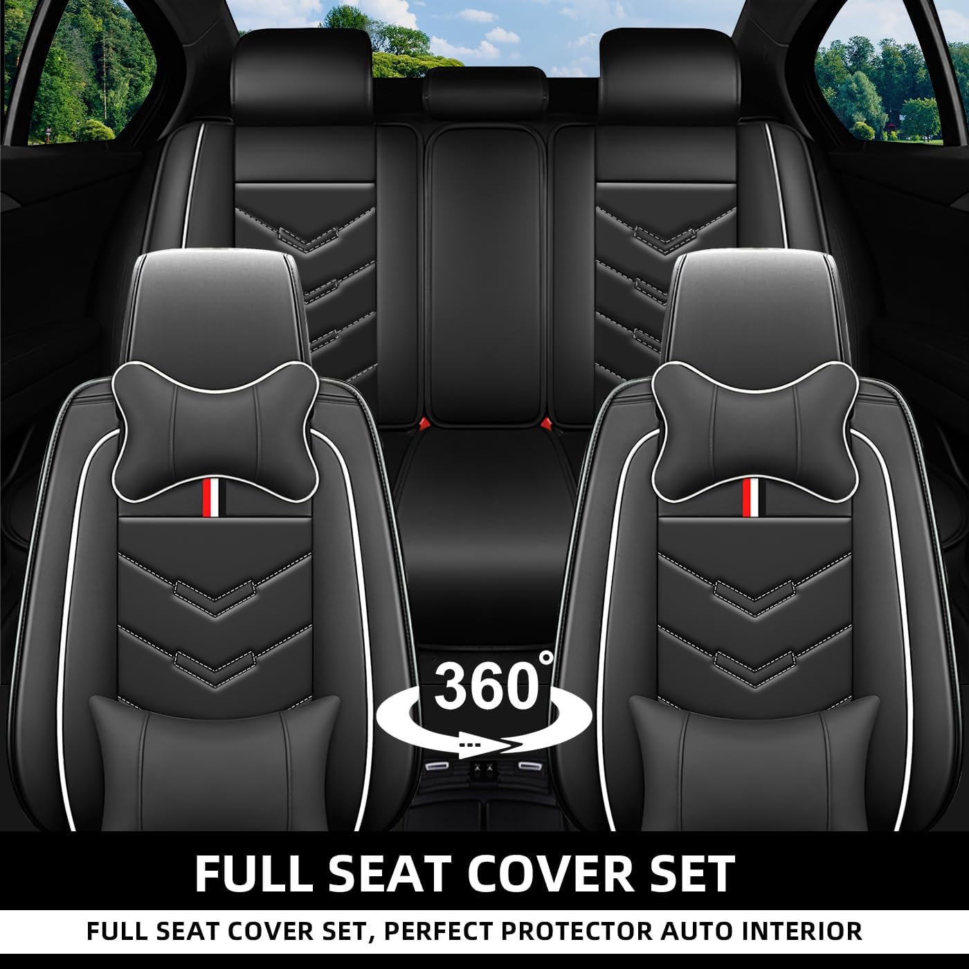 Leather Car Seat Cover Anti-Slip Fit for Toyota FJ Cruiser 2002-2024,5 Seat Covers Waterproof Leatherette in Automotive Accessorie Full Set with Pillow Black White