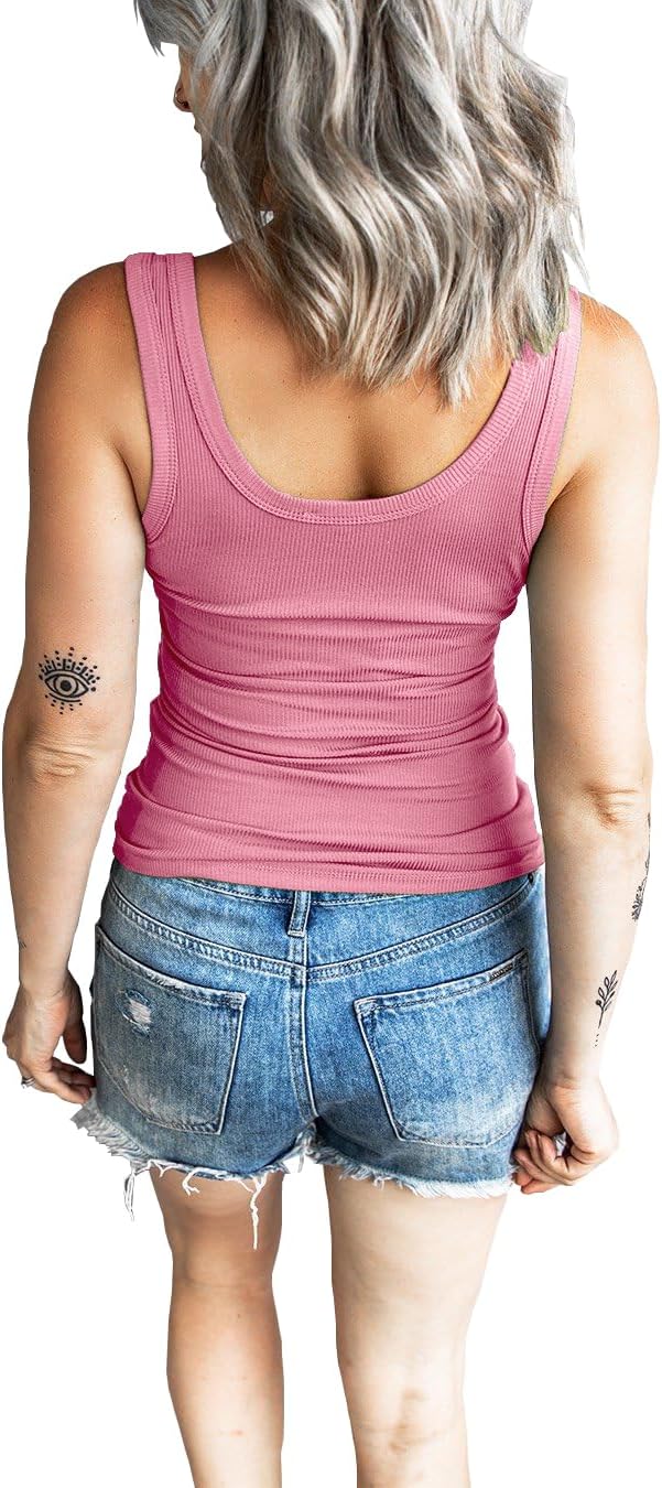Women's Tank Tops Summer Casual Sleeveless Ribbed Button Down T Shirts Slim Fit Basic Henley Tops - Image 3