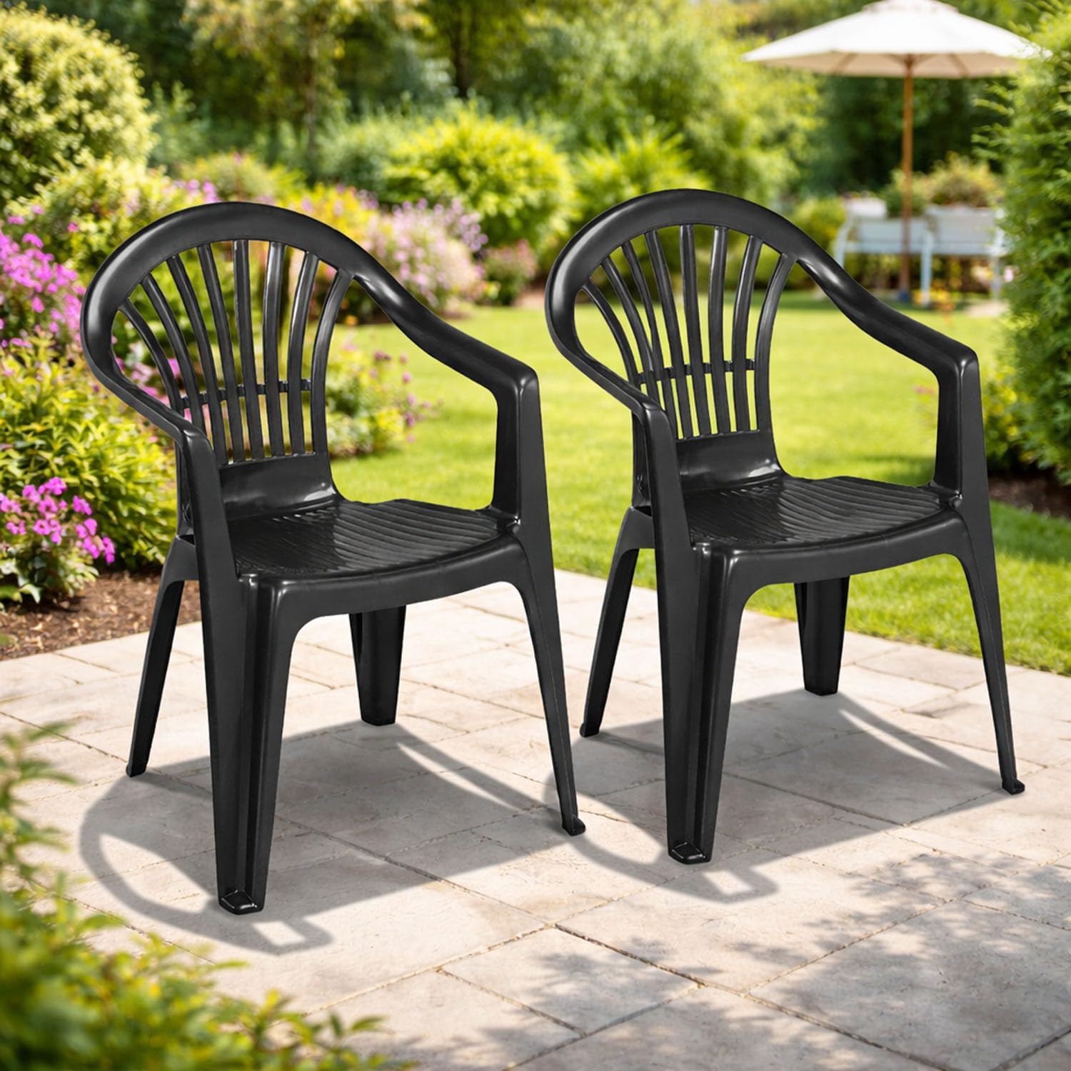 Mojawo 2er Set Stapelstuhl Gartenstuhl Altea Bistrostuhl Gartensessel Balkonstuhl Kunststoff stapelbar Balkonmöbel Gartenmöbel Anthrazit