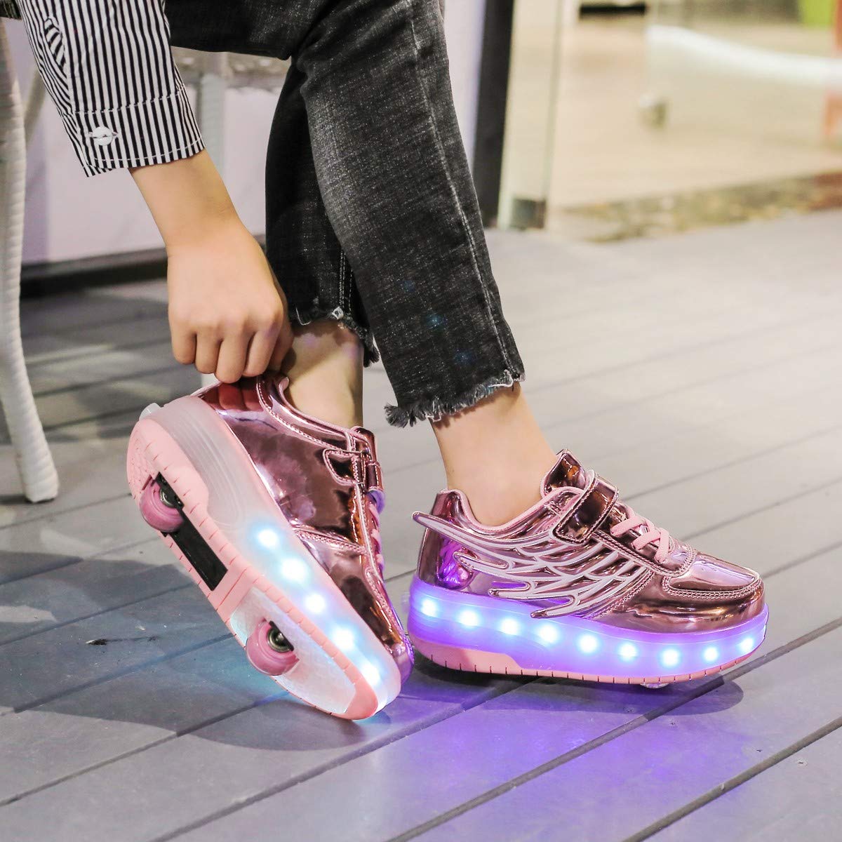 Scarpe con rotelle da Bambina Scarpe con luci Ragazza Scarpe da LED Ruota Skateboard Sneaker Sportive con Rotelle Automatiche Ruota Multisports Skateboard Sneaker con Ruote per Bambini…