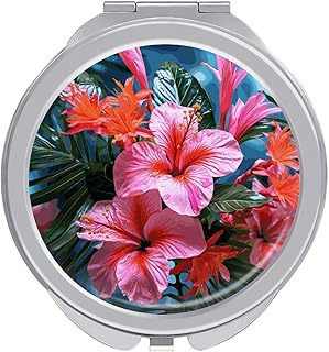 Portable Travel Makeup Mirror, Pink Flower Tr...