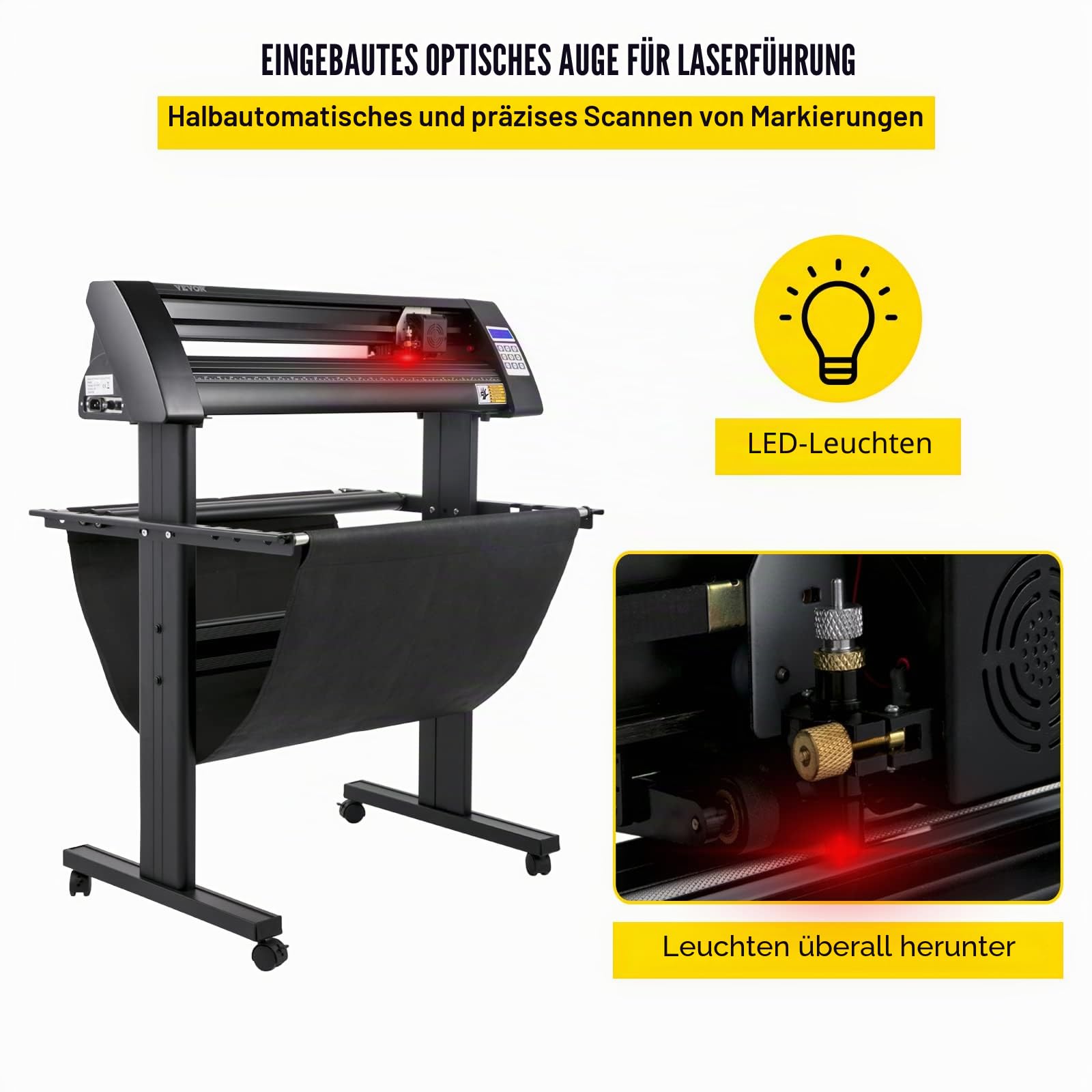 VEVOR Vinyl Schneideplotter Max. Papiereinzug 720 mm, Folienplotter Schneidkraft 500 g, Plotterschneider mit optisches Auge, Signmaster-Software, Schrittmotor, Plotter Halbautomatisch mit Ständer