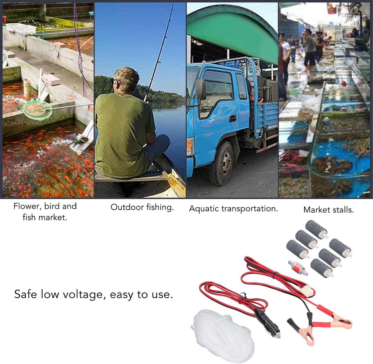 Complete Air Pump Accessory Kit with Bubble Stone, Check Valve, Battery Clamp Cable for Aquarium, Hydroponics, and Fish Farms Wide Utility and Features (MPQ-903)