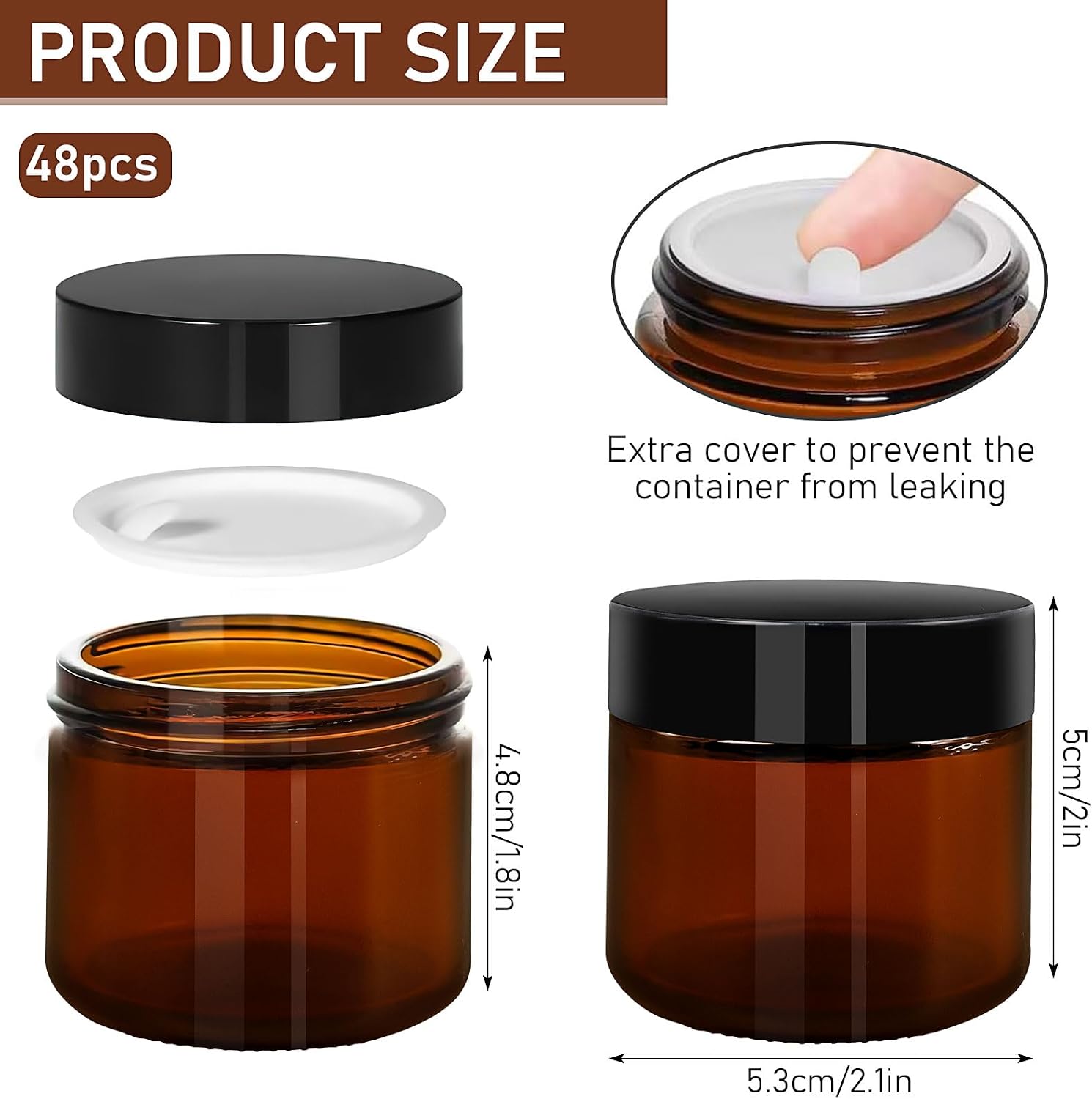 48 Pcs 2 oz/60 ml Amber Glass Jars with Lids and Liners