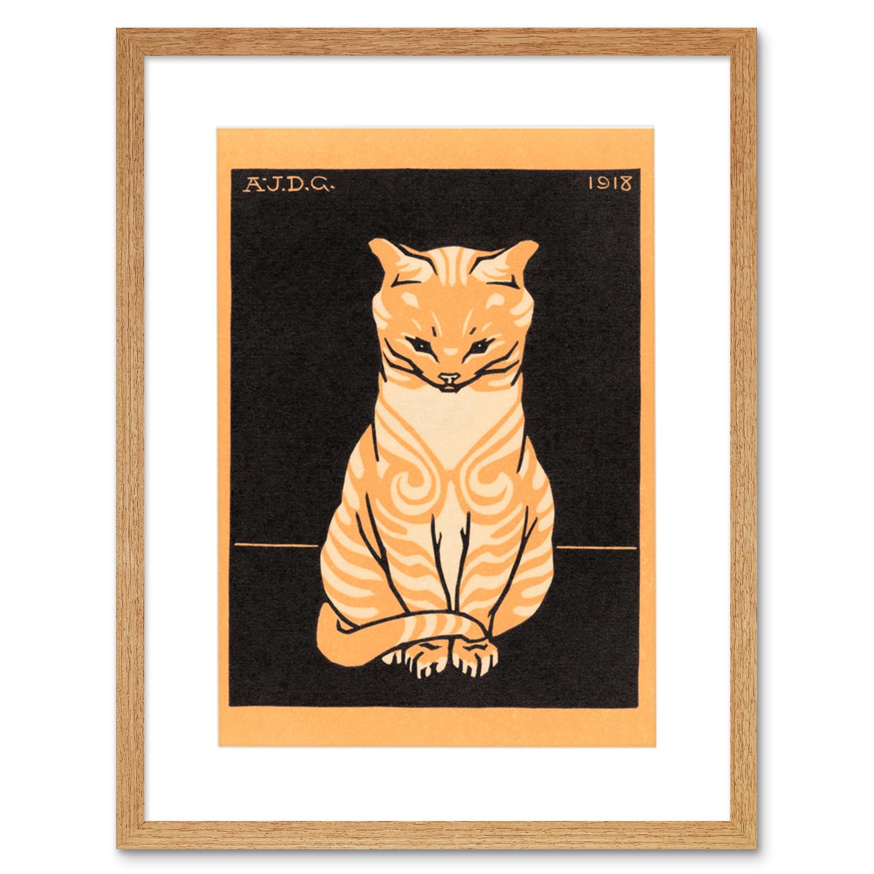 Wee Blue Coo Sitting Tabby Cat Julie De Graag Art Print Framed Poster Wall Decor 12x16 inch
