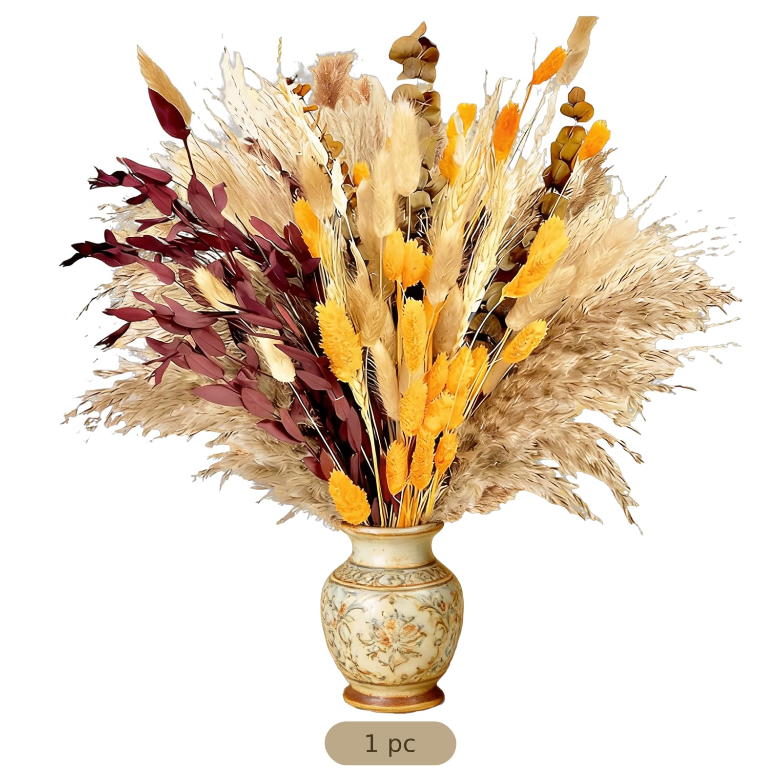 Bouquet de Fleurs séchées, avec Herbe de la Pampa, Grandes graminées et Fleurs séchées d’Automne, déco bohème, Composition Florale aux Tons Chauds pour la Maison, Mariage, fête
