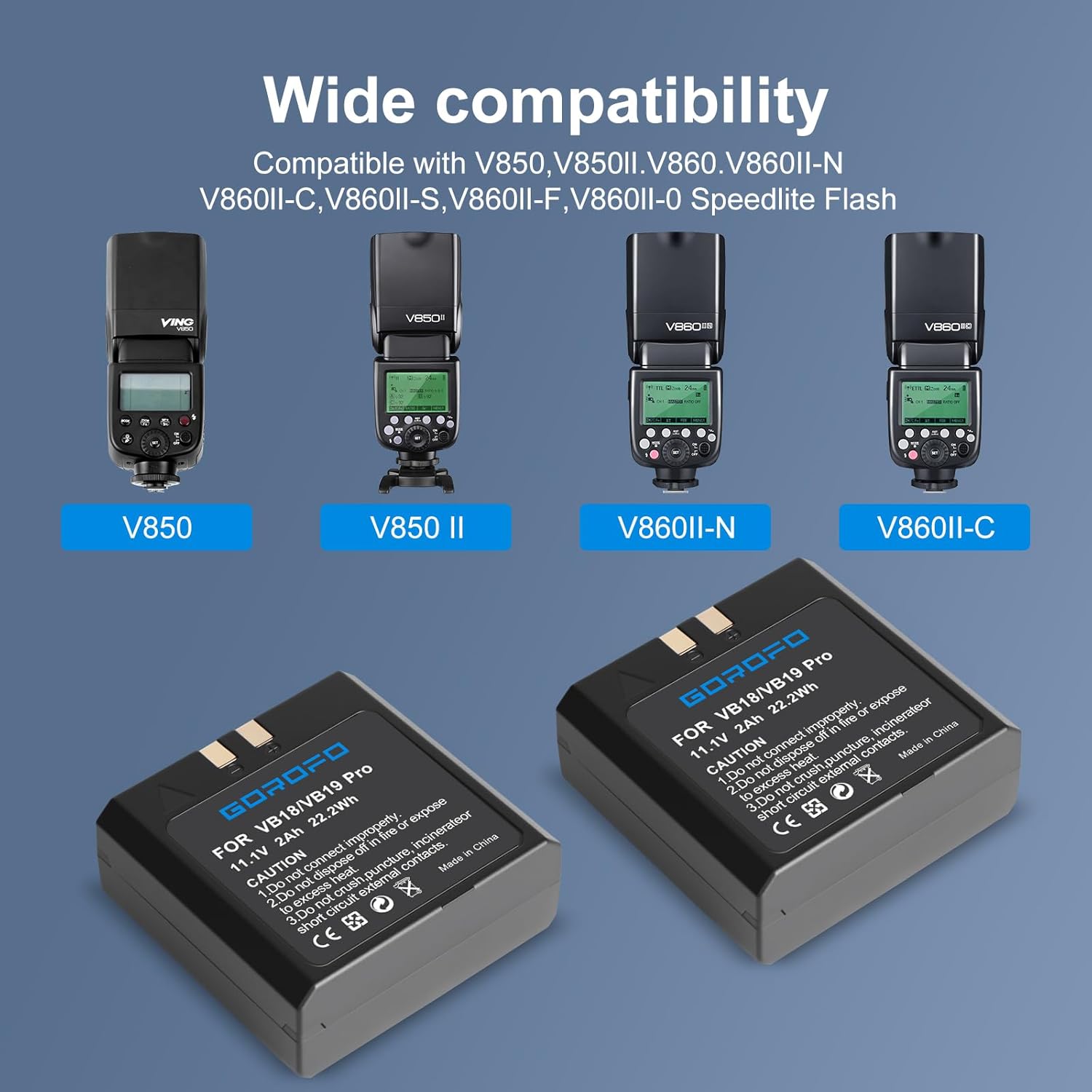 VB18 High Capacity Lithium-ion Replacement Battery Pack (2-Pack) for Godox VING V850/V850II & V860 Series Speedlite - Compatible with V860, V860II, V860C/N/S/F/O Camera Flash