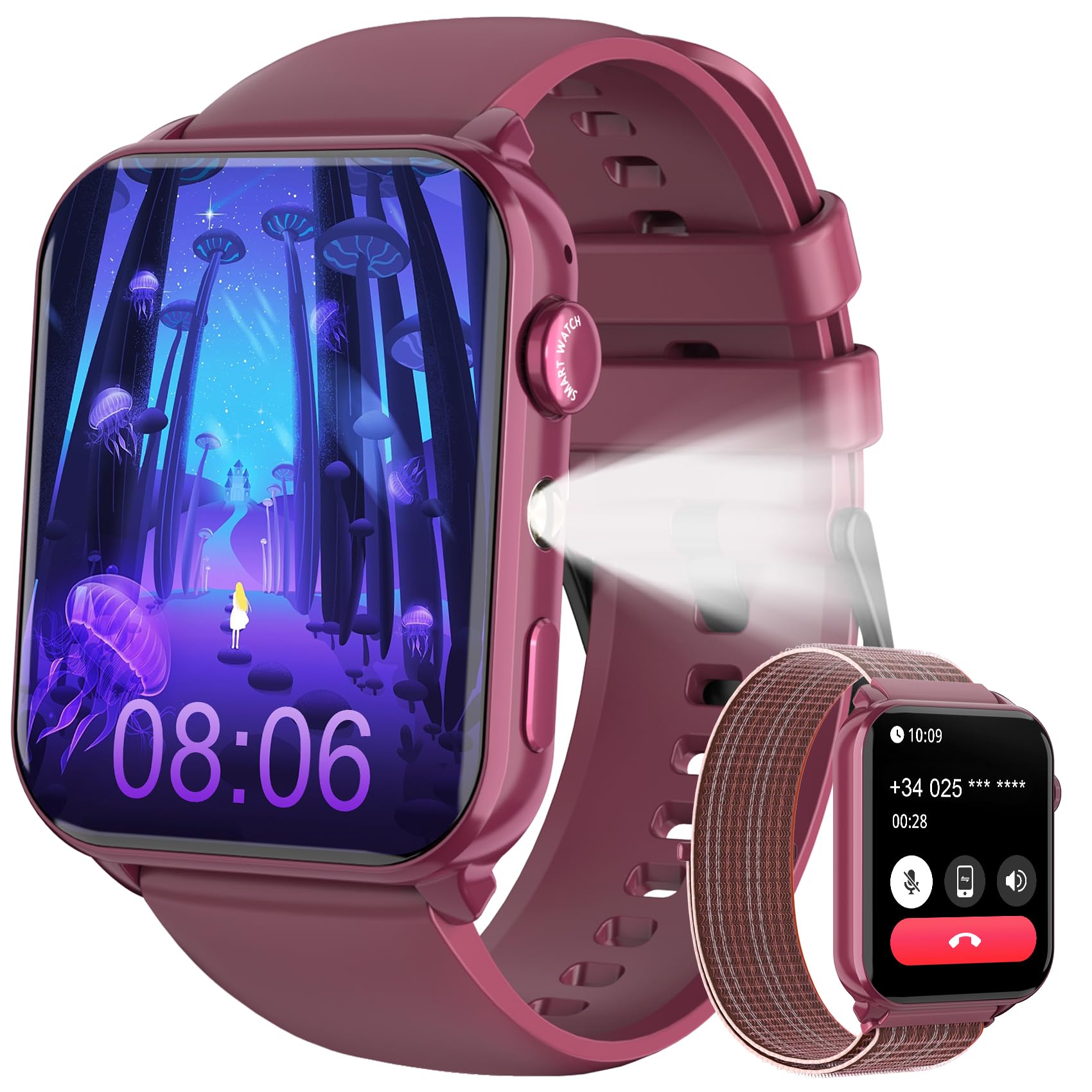 Women's Smart Watch – Bluetooth Calls and Notification, Women's Smartwatch with Flashlight, Smart Watch with 2 Straps, Dial, Heart Rate Monitor, Sleep, IP68 Waterproof Watch for iOS Android