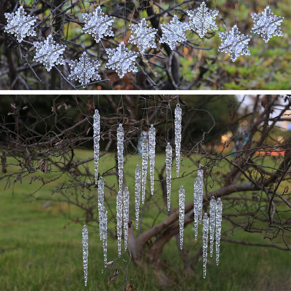 Dahi Icicle 20Pcs + Snowflake 10Pcs 30Pcs Christmas Tree Decoration, Icicle Drop And Snowflakes, Acrylic Christmas Decoration, 20 Pieces Of Ice Mirrors And 10 Snowflakes(Icicles20+Snowflakes10)