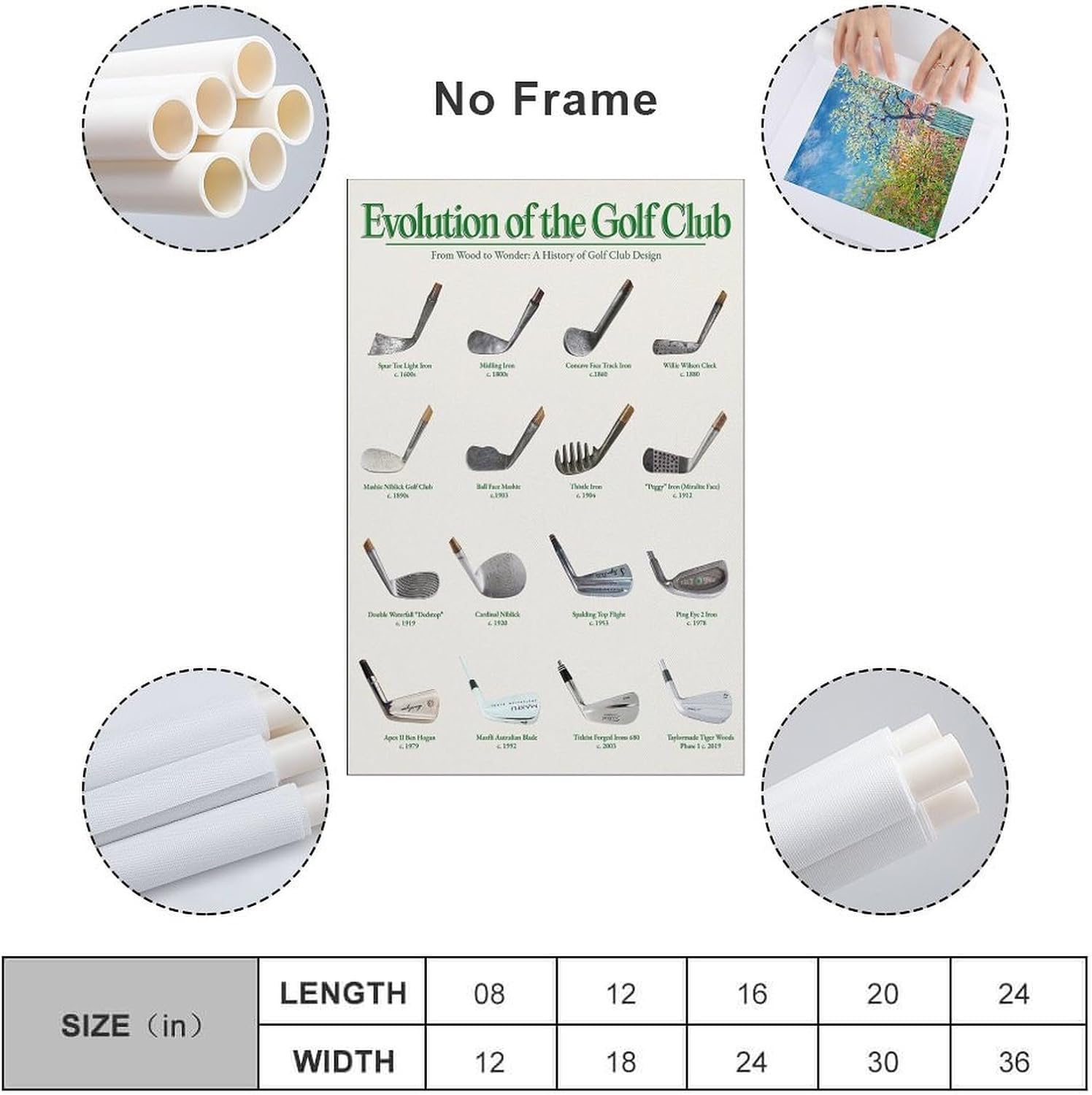 VSXLEOZ Vintage Evolution of Golf Clubs Poster Sports Game Room Golf Gift Canvas Wall Art Aesthetic Decorative Painting Living Roomstylestyle 16x24inch(40x60cm) - Image 2