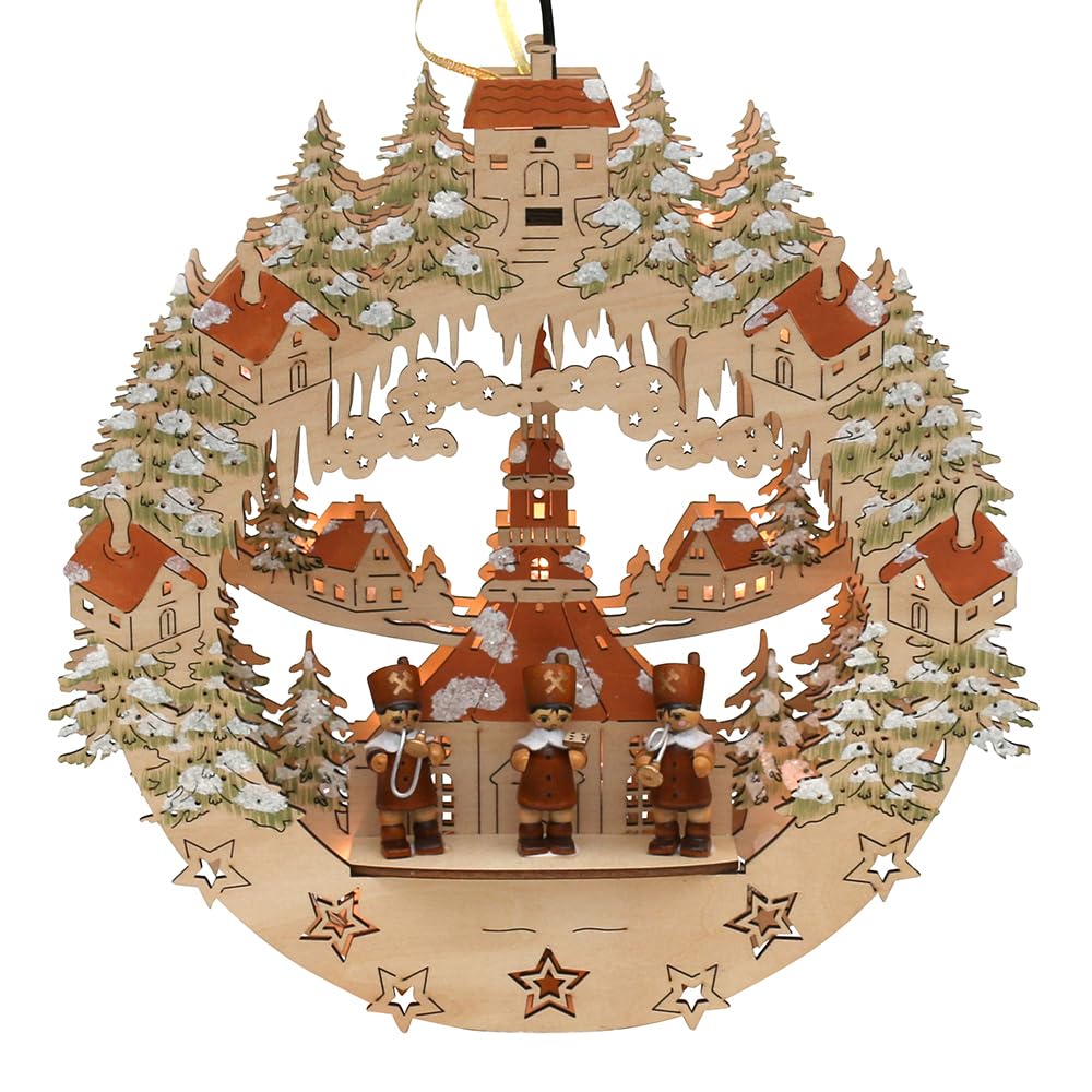Wichtelstube-Kollektion Holz Fensterbild Seiffener Kirche Weihnachtsdeko fürs Fenster, 30 x 6 x 28 cm inkl. Adapter 4,5 V; LED Fensterbilder Weihnachten