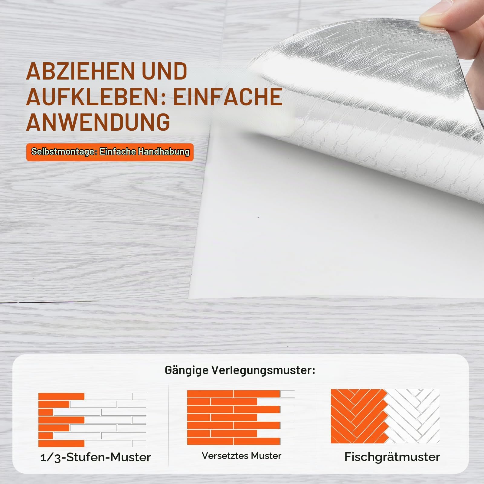 VEVOR Selbstklebende Vinyl-Bodenfliesen 990 x 60 cm, 1,5 mm dick, abziehen und aufkleben, hellgraue Holzmaserung, DIY-Bodenbelag für Küche, Esszimmer, Schlafzimmer und Badezimmer