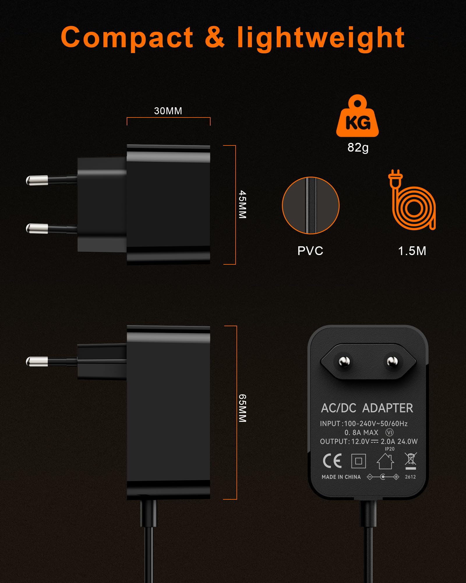 12V/2A Chargeur pour Clavier Yamaha Adaptateur Secteur d’Alimentation pour PA-130a PA-130b PA-150b P45 PA-3b PA-3c PA-5d PSR-210 PSR-78 P125 E373 Piano électronique 24W 1.5M