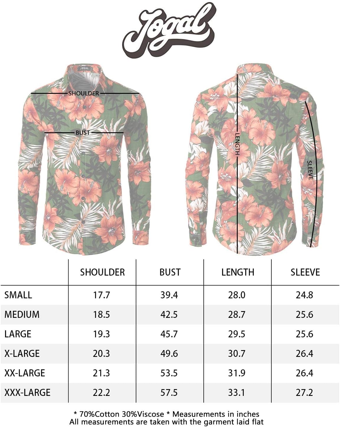 JOGAL Men's Flower Long Sleeve Casual Button Down Shirts