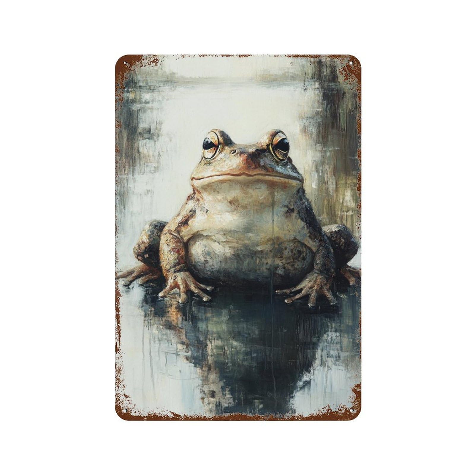 Rust Effect Artistic Frog Reflection Painting Rustic Tin Plaque 11.8"x7.9", Old School Wall Decor for Shed, Workshop And Garage Wall Decor