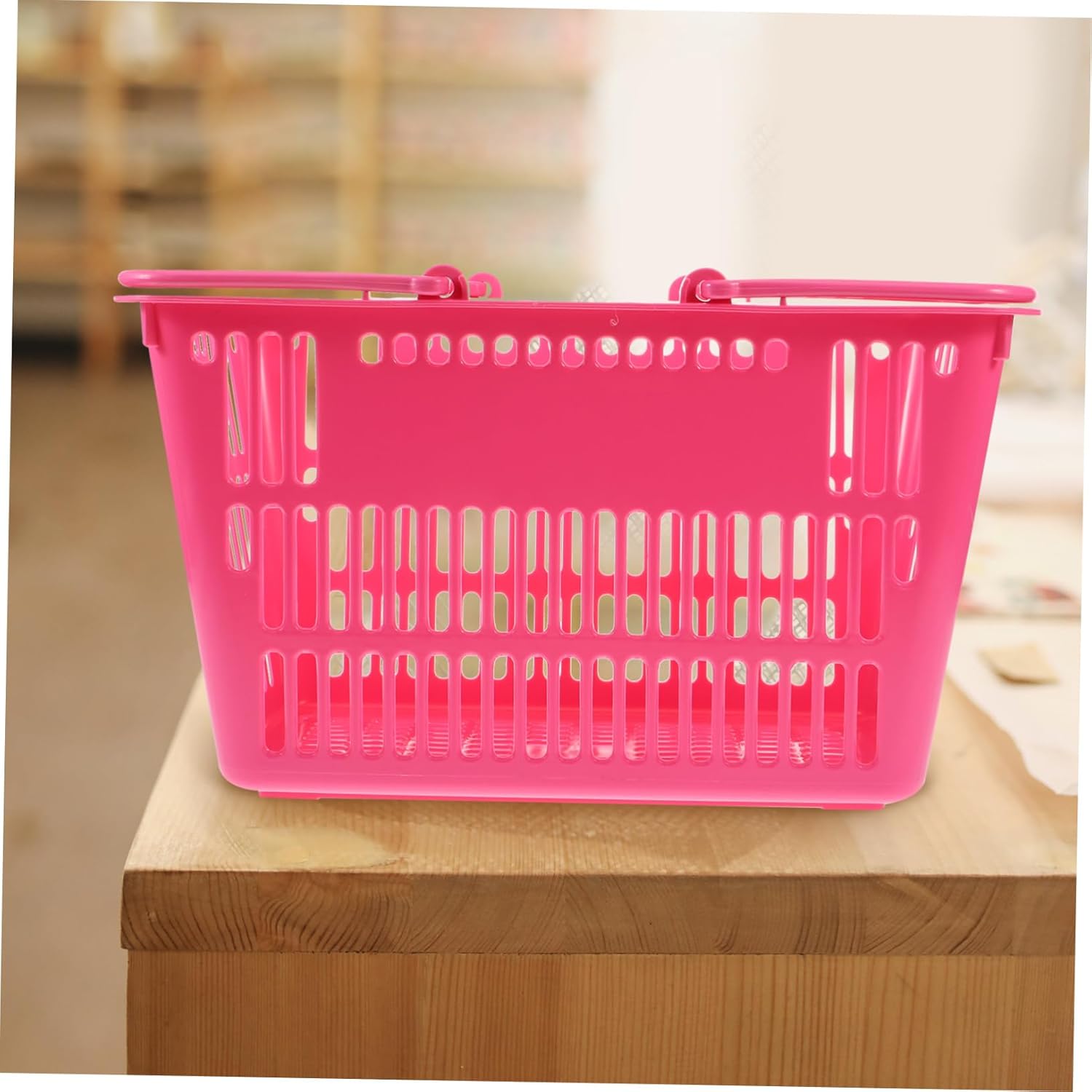 Ciieeo Thickened Plastic Desktop Basket with Ergonomic Handle Handheld Sundries Organizer for Supermarket Snack Shop Fruit Store Storage Lightweight Commercial Grocery Container