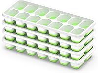 ChefAide Ice Cube Trays with Lids - 4 Pack Stackable Easy-Release Silicone & Plastic Trays, 56 Cubes for Freezer, Cocktails, Coffee & More