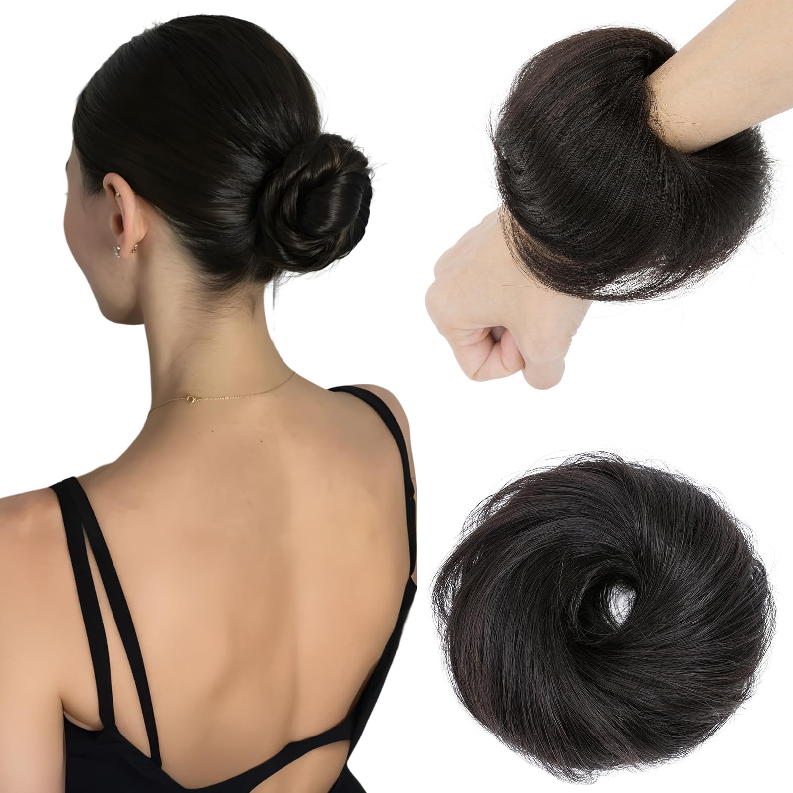 Elailite Human Hair Bun Straight Hair Piece Smooth Neat Real Hair Remy Hair Covered Scrunchies Donuts Updo Chignon For Women