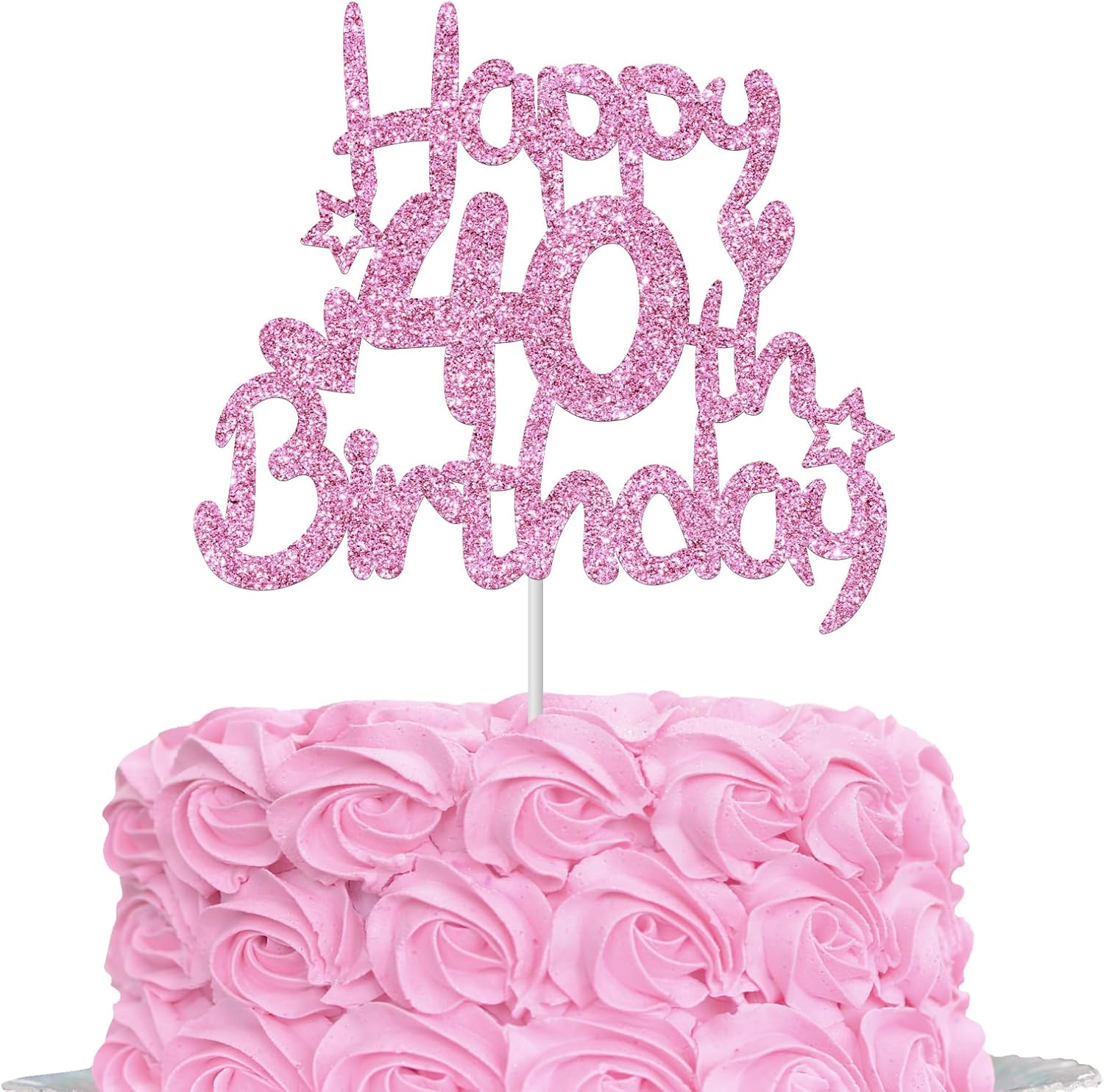 Pink Glitter Happy 40th Birthday Cake Topper for Women Forty Year Old Decor Cheers 40 Funny Birthday Party Decorations Supplies
