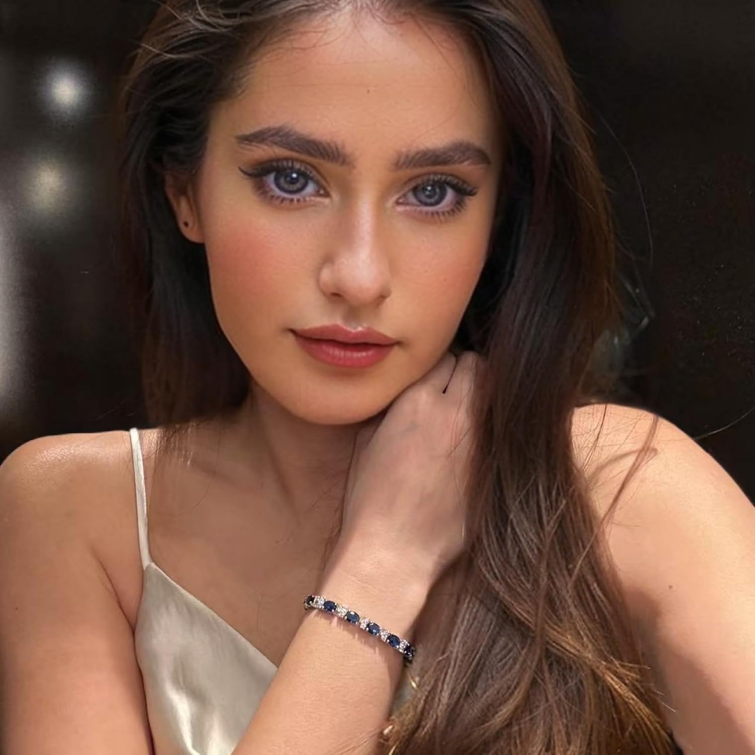 RIZILIA Oval Cut Multi-Color CZ Birthstone 18K White Gold Plated Tennis Bracelet, 7" - Image 4