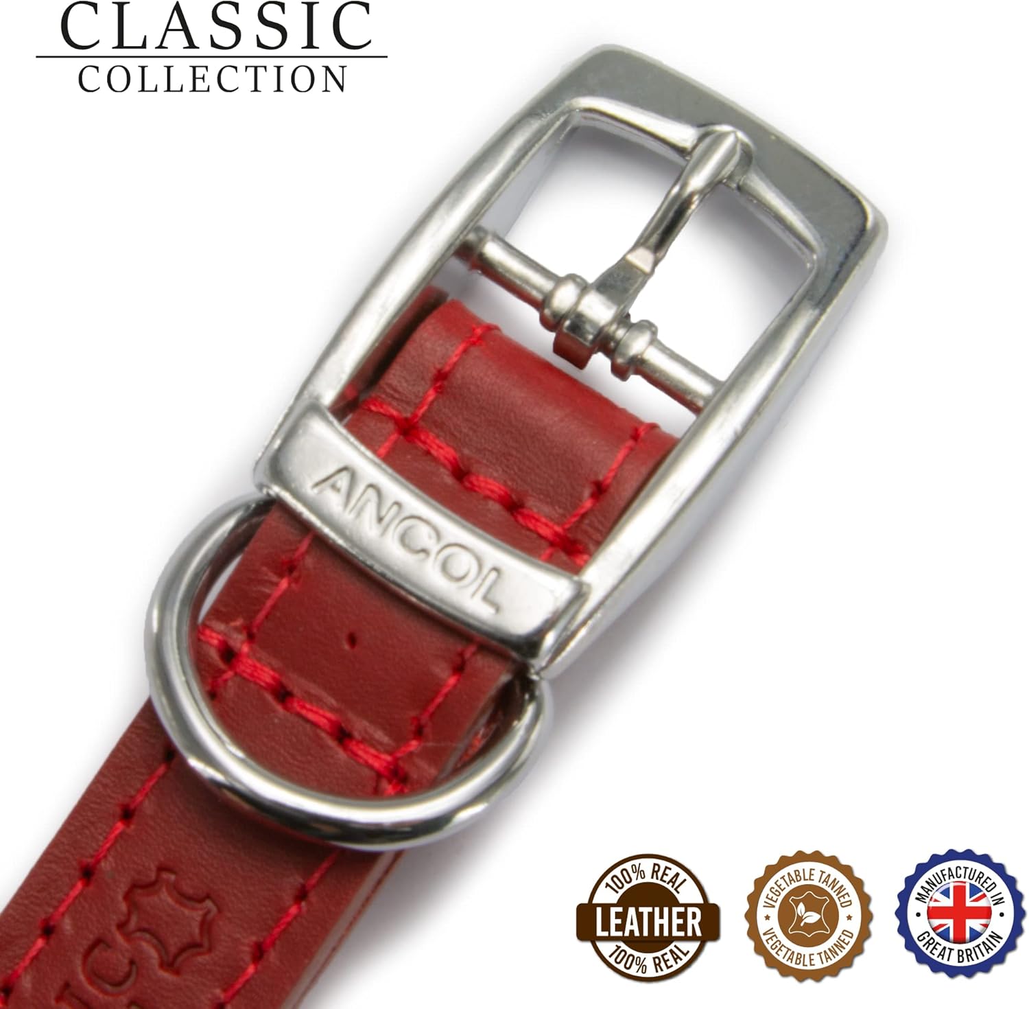 Ancol Leather Stud Collar Red 35-43cm Size 4