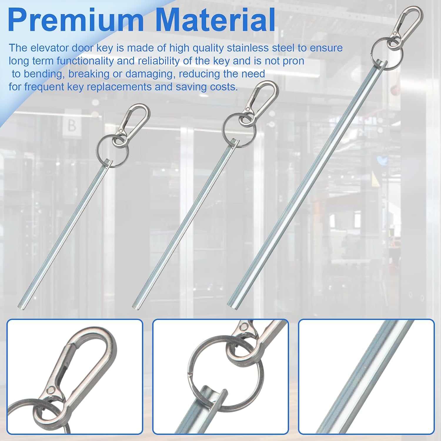 Half Moon Key Large, Medium and Small Combination for Elevator Doors | With Silver Key Fob,Easy to Carry,Maintenance Technician Tool Kit, Durable & Non-Bend