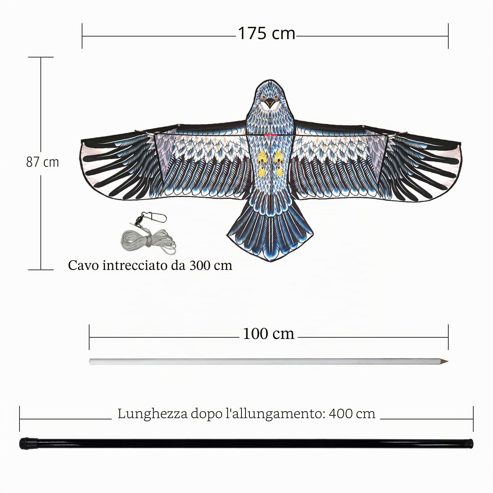 Aquilone spaventa uccelli telescopico con asta estensibile da 4 m, per giardino, cortile, prato, fattoria e campo