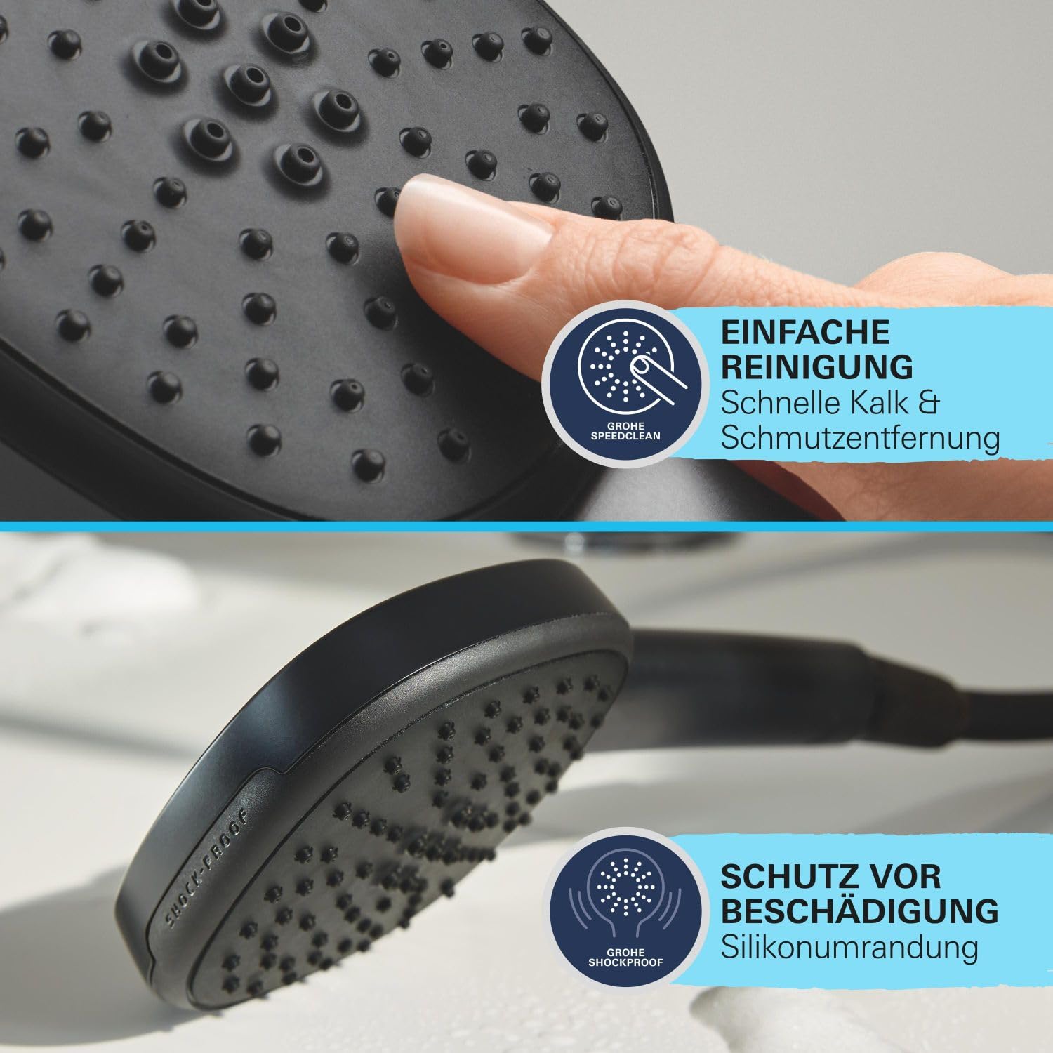 GROHE Vitalio 250, Duschset ohne Armatur, wassersparend, 8l pro Min (Regendusche für vorhandene Duscharmaturen, Duschkopf 2 Strahlarten, Duschstange 74cm, Duschsystem), eckig, schwarz, 266982431