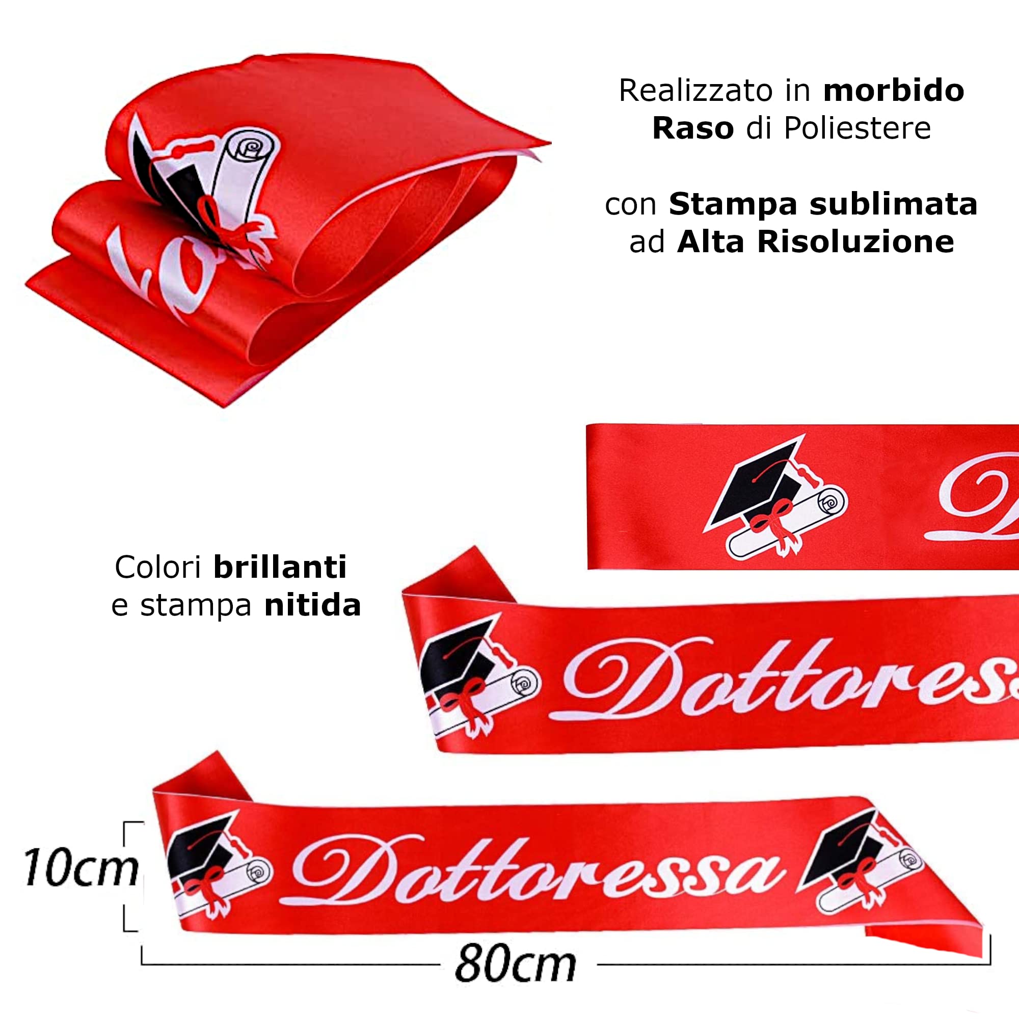 Fascia Rossa Laurea Unisex - Dottore E Dottoressa Per Cerimonia - Foto 8