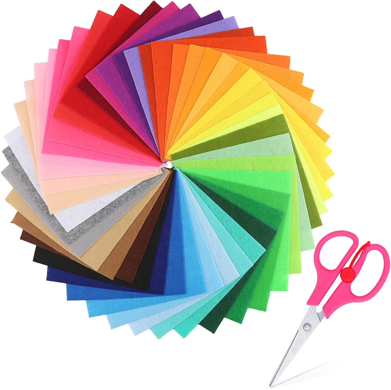 45Pcs Felt Fabric Sheet Assorted Color Felt Fabric Sheets (5.9in x 5.9in) Assorted Colors Felt Pack with Scissors for DIY Crafts, Sewing, School Projects, Decoration, Crafting Projects