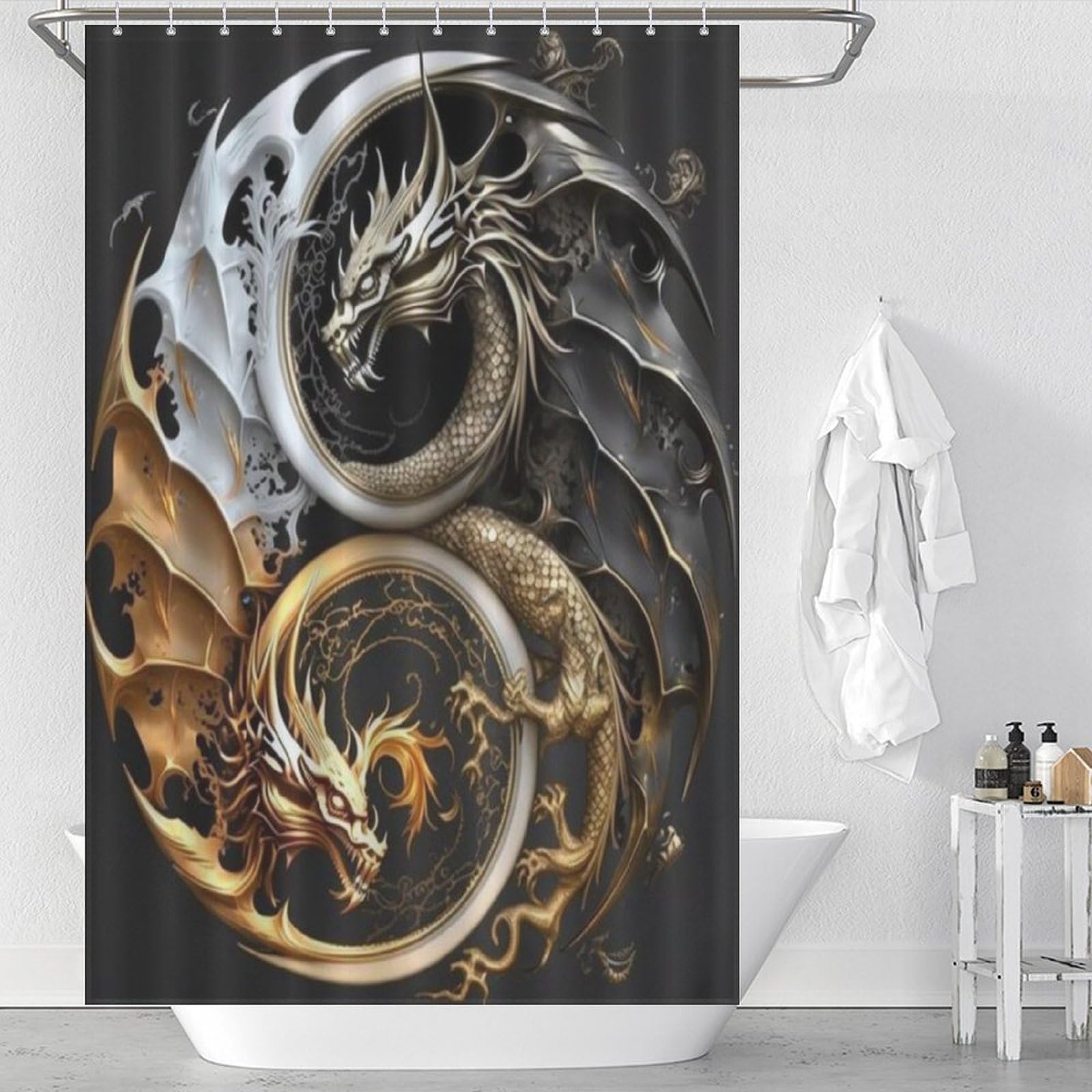 Rideau de douche dragon imperméable anti-éclaboussures en tissu polyester lavable