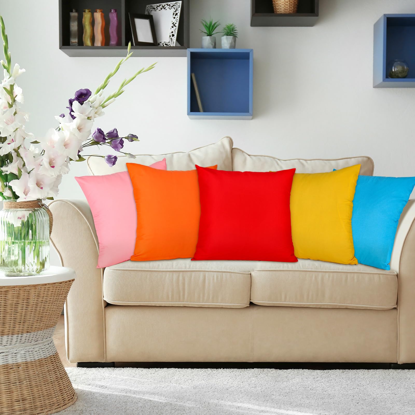 Preboun - 8 Fundas De Almohada Decorativas De Colores Mixtos, Fundas De Almohada Cuadradas De Color Sólido Para Sofá, Recámara, Patio, Jardín, Granja, Balcón (color Fresco, 18 X 18 Pulgadas