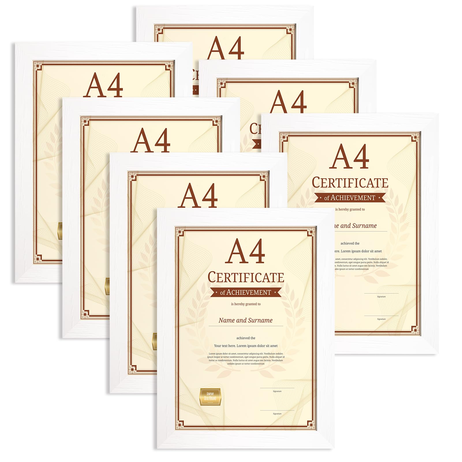 Vasemouh Marcos A4, Marco de Madera Elegante y Minimalista,Marco de Fotos A4 Blanco,Para de Pared y Mesa, 7 Piezas.