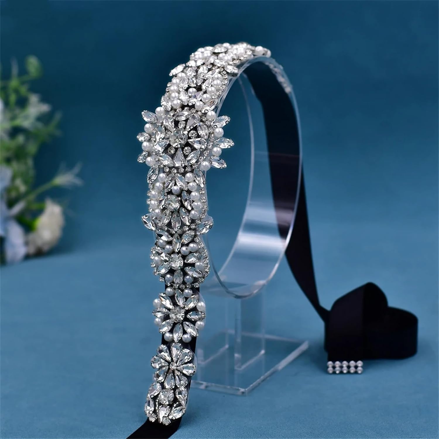 Women’S Bridal Belt With Rhinestone Pearl Applique Handmade Beaded Sash Wedding And Evening Dress Accessories