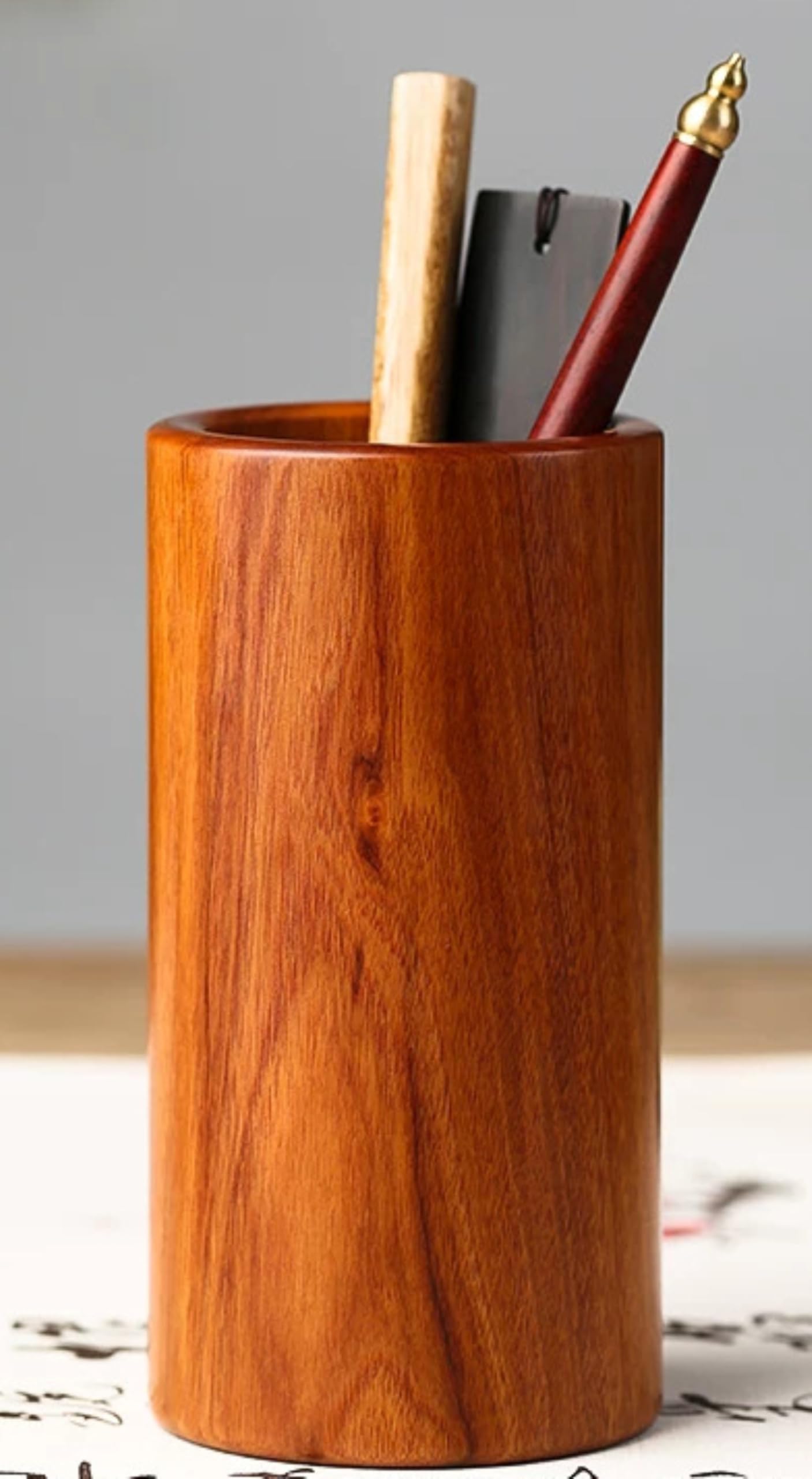 Portapenne in legno massello stile cinese, 14,6 cm 14,5 cm, portapenne Mao da tavolo per ufficio ornamento domestico